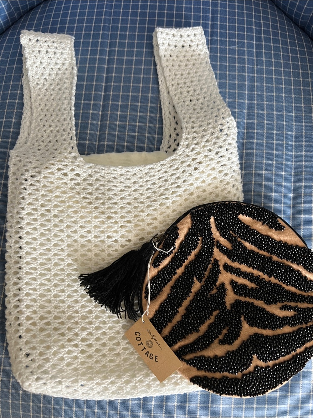 White Crochet Mini Bag with Black & Tan Beaded Pouch Bundles!